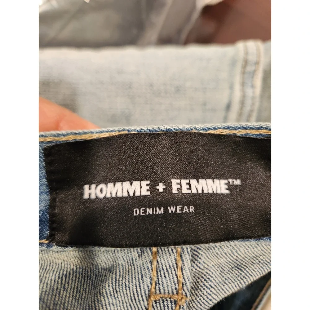 HOMME + FEMME Red Stripe Jeans Size 32 Logo Denim‎ Ankle Zip Distressed YKK